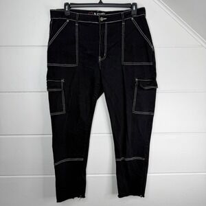 Black Straight Leg Cargo Pants with Contrast Stitching